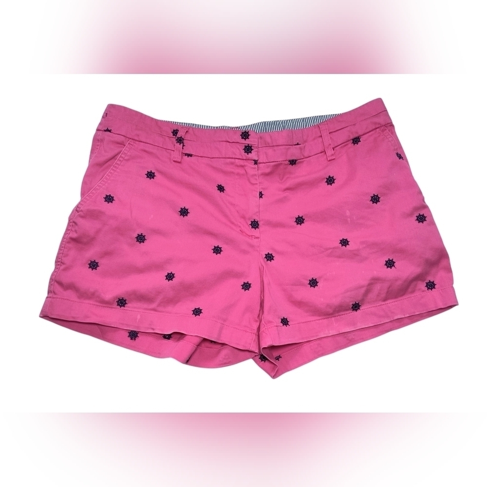 British Khaki Pink Nautical Preppy Yacht Shorts with Embroidered Helm Wheel 10